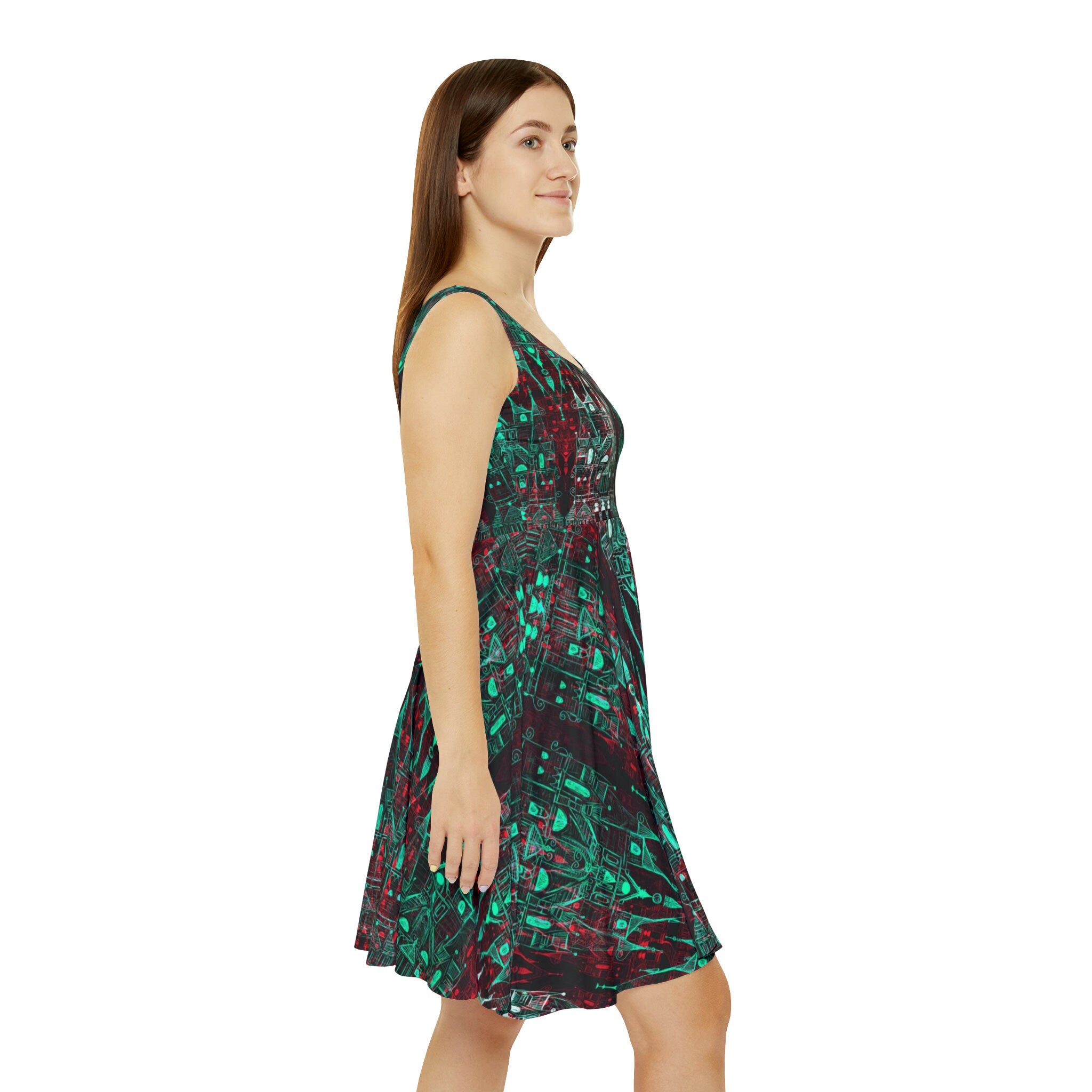Cinderella Castle Red and Green Neon Skater Dress · Apparel