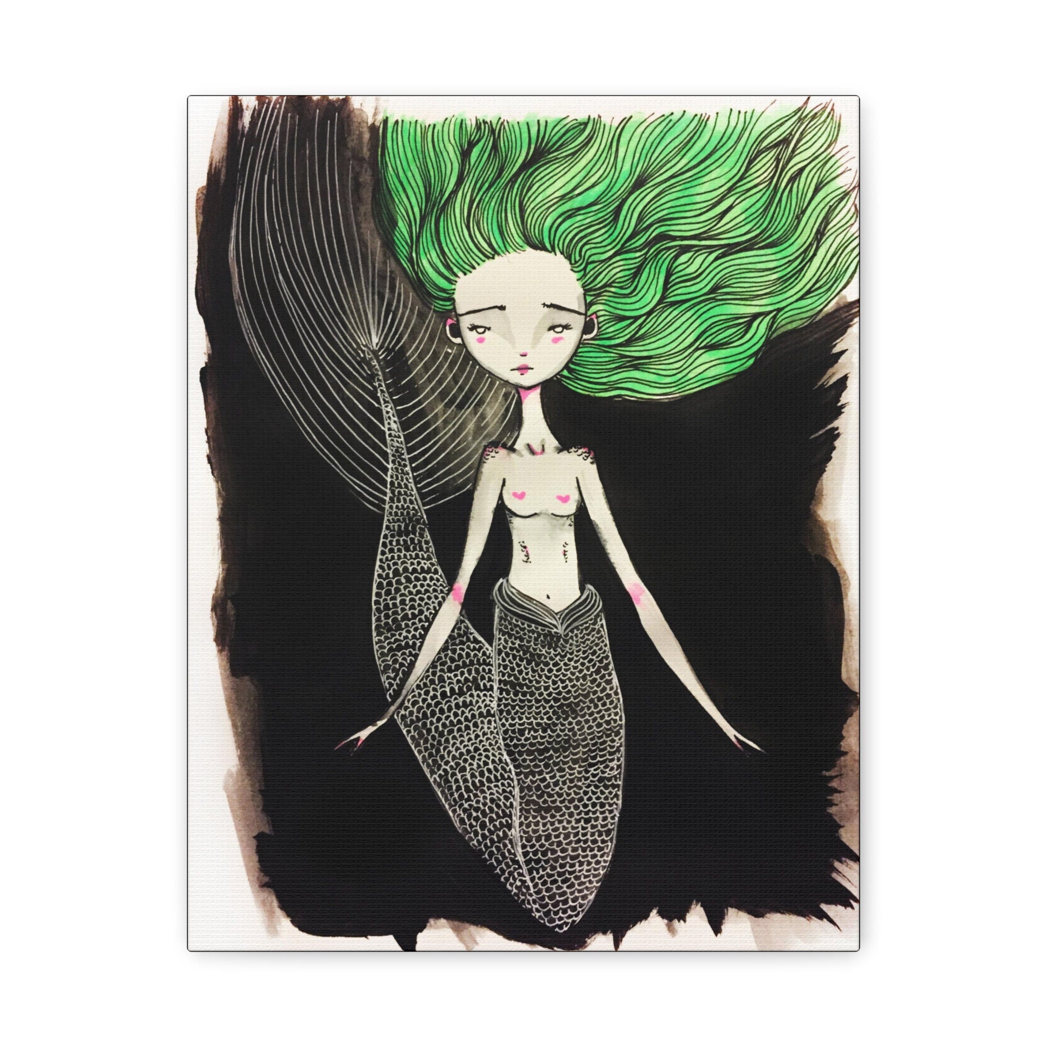 Little Mermaid in Green · Canvas Print