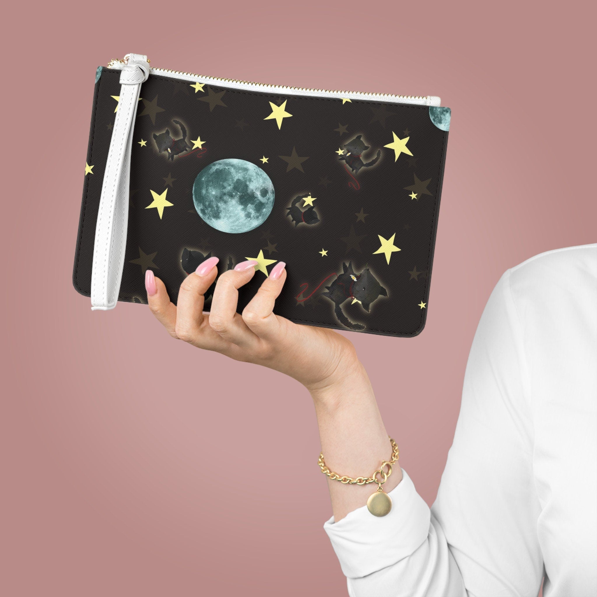LIttle Baby Wolf, Moon and Stars · Clutch Bag