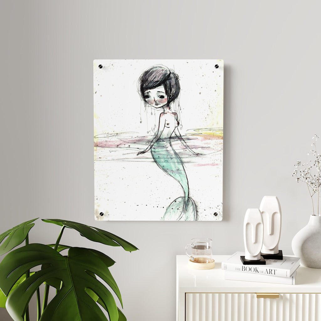Watercolor Mermaid in Green Wall Art Panel · Acrylic Print