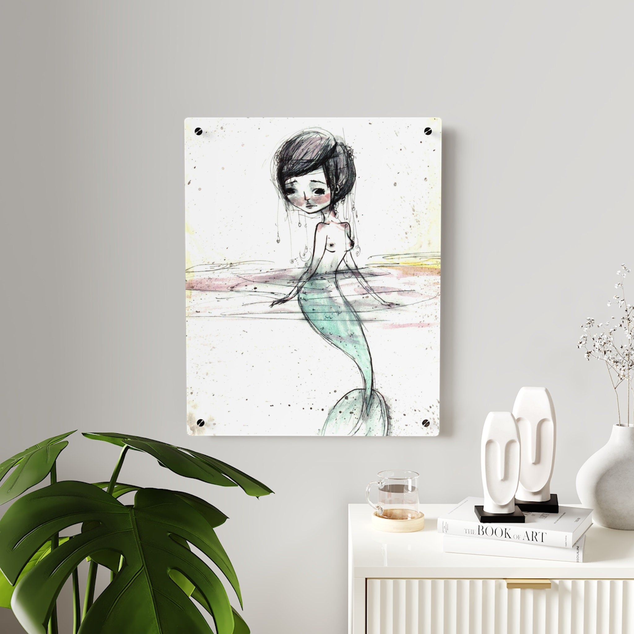 Watercolor Mermaid in Green Wall Art Panel · Acrylic Print