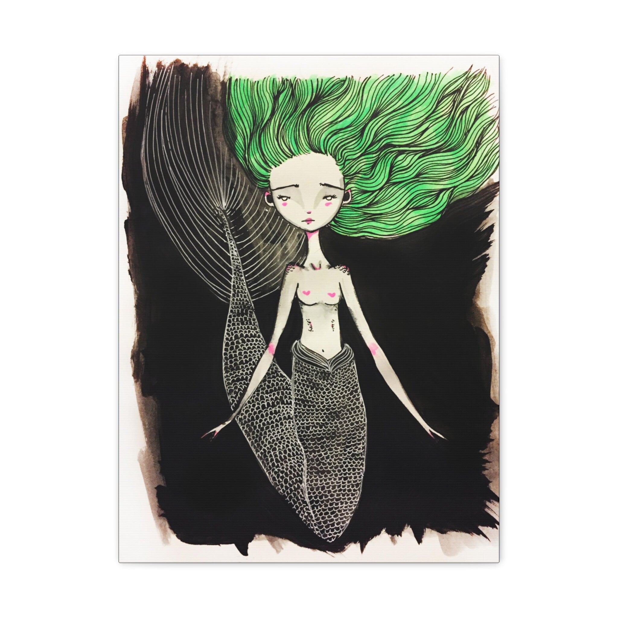 Little Mermaid in Green · Canvas Print