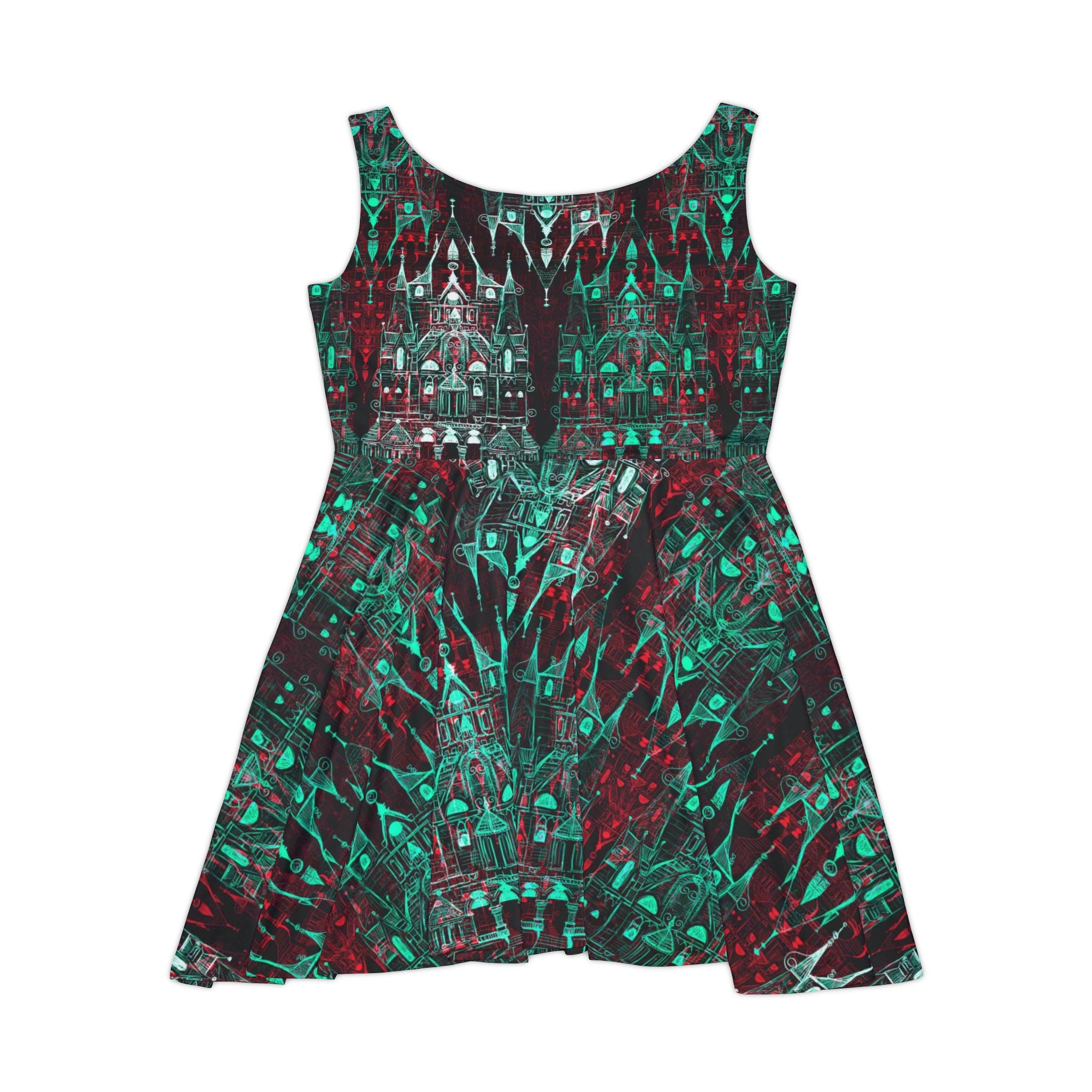 Cinderella Castle Red and Green Neon Skater Dress · Apparel