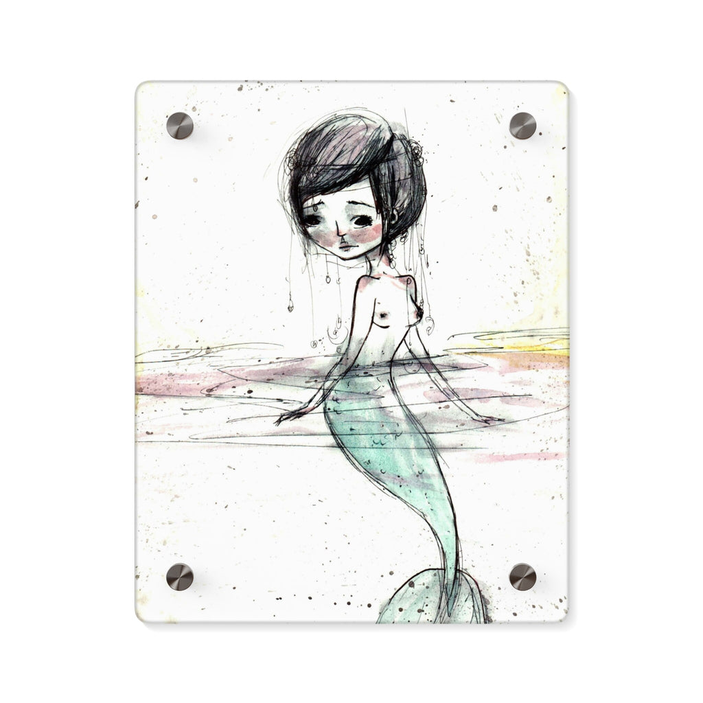 Watercolor Mermaid in Green Wall Art Panel · Acrylic Print