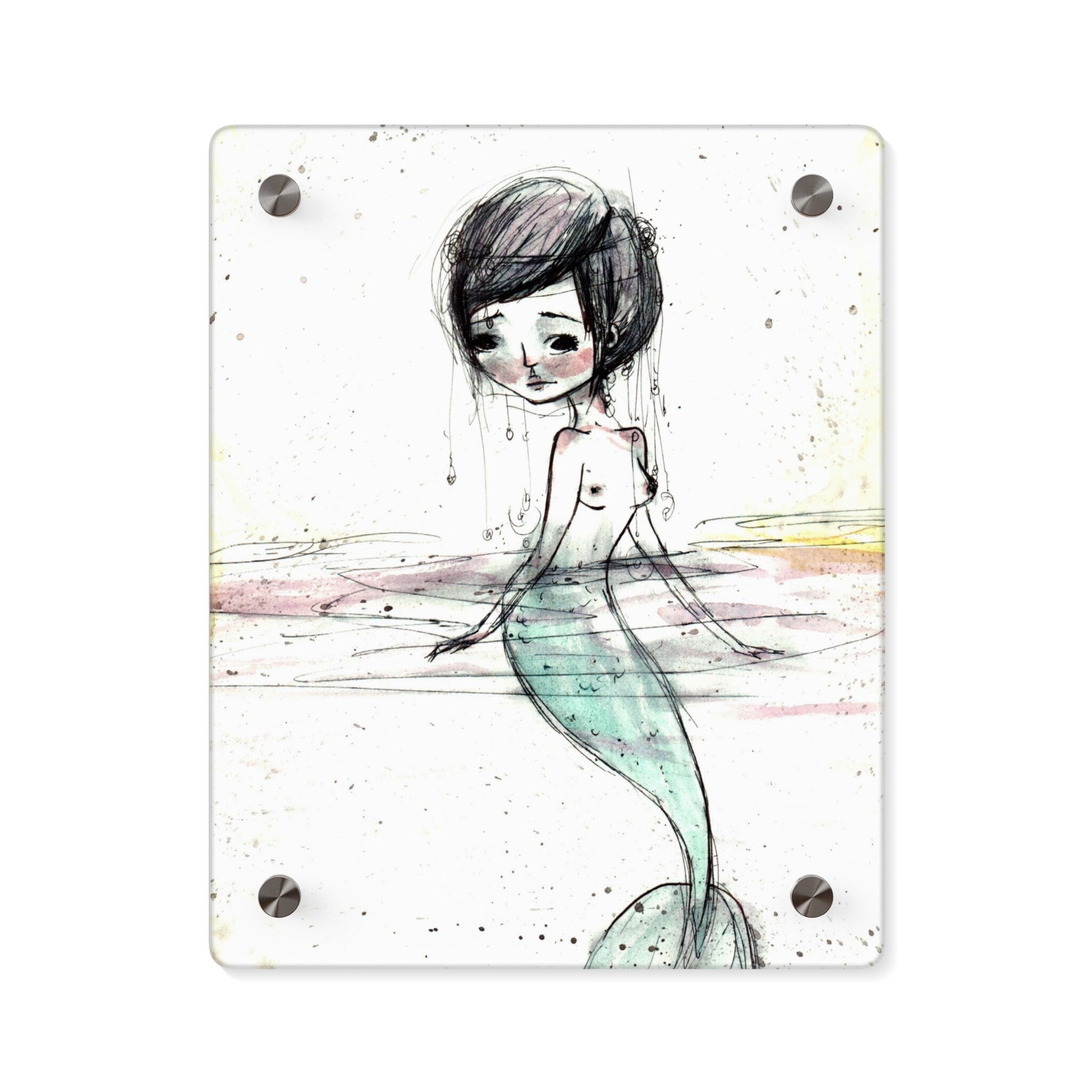 Watercolor Mermaid in Green Wall Art Panel · Acrylic Print