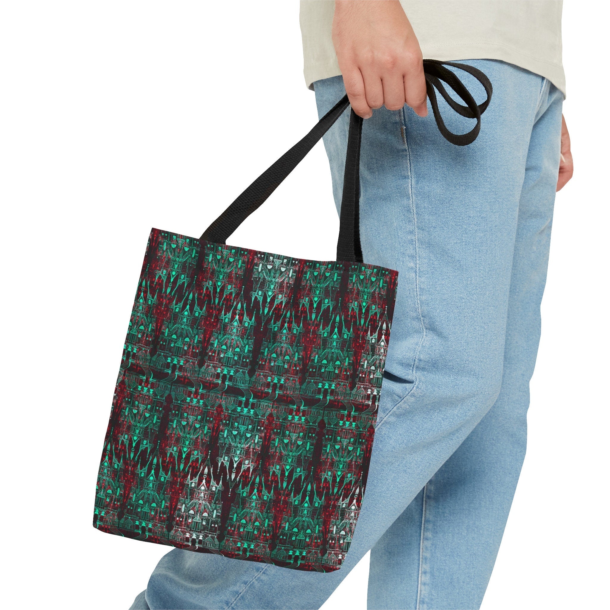 Cinderellas Castle in Green and Red Neon · Tote Bag
