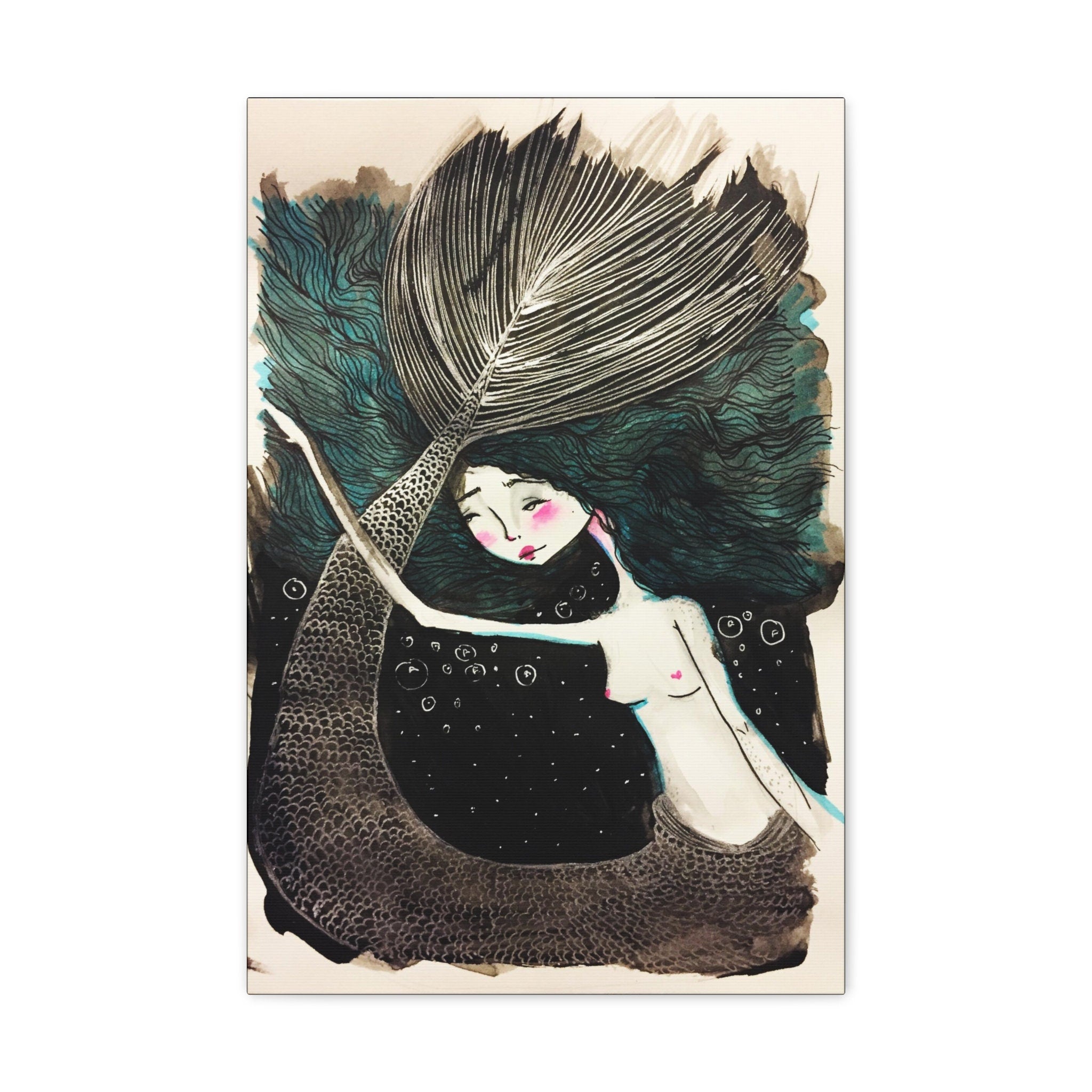 Little Mermaid in Teal · Canvas Print