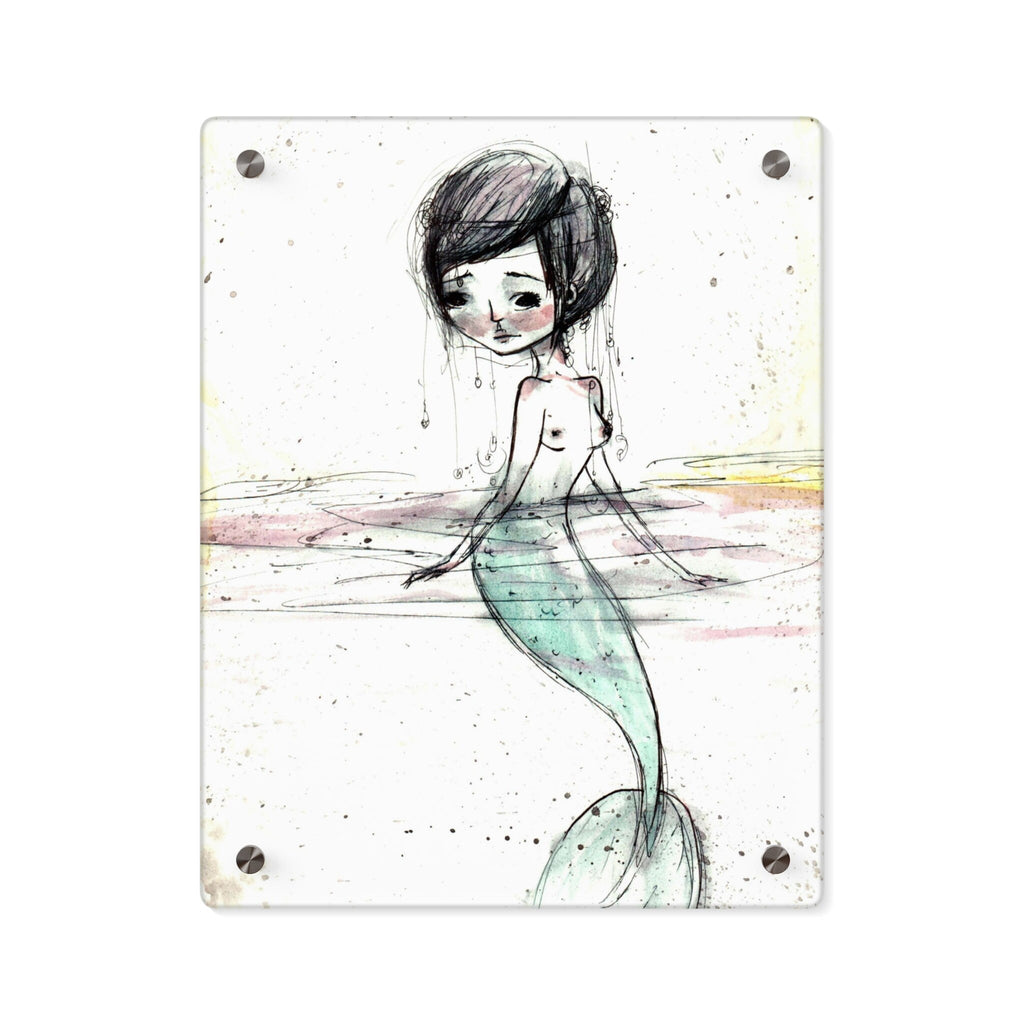 Watercolor Mermaid in Green Wall Art Panel · Acrylic Print