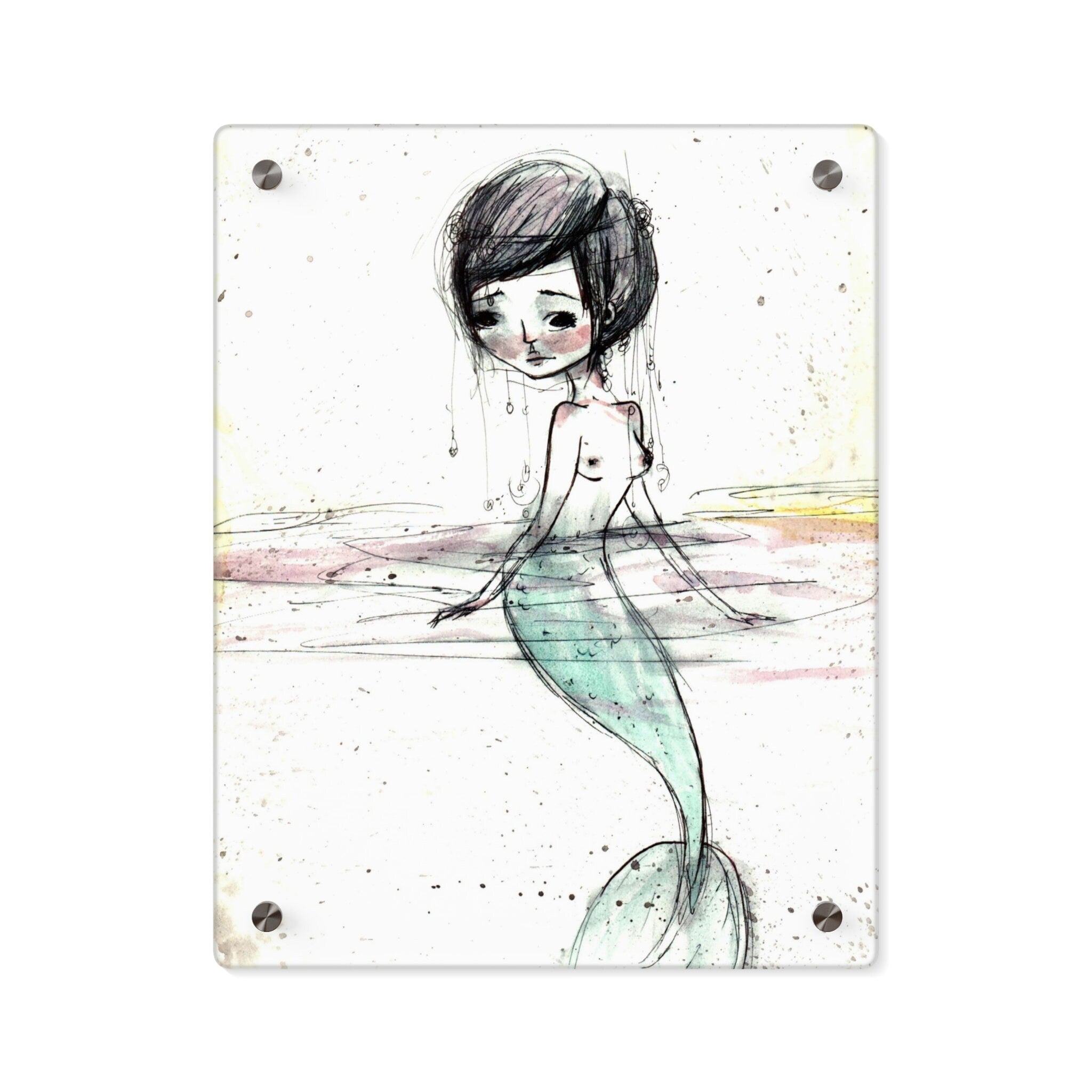 Watercolor Mermaid in Green Wall Art Panel · Acrylic Print