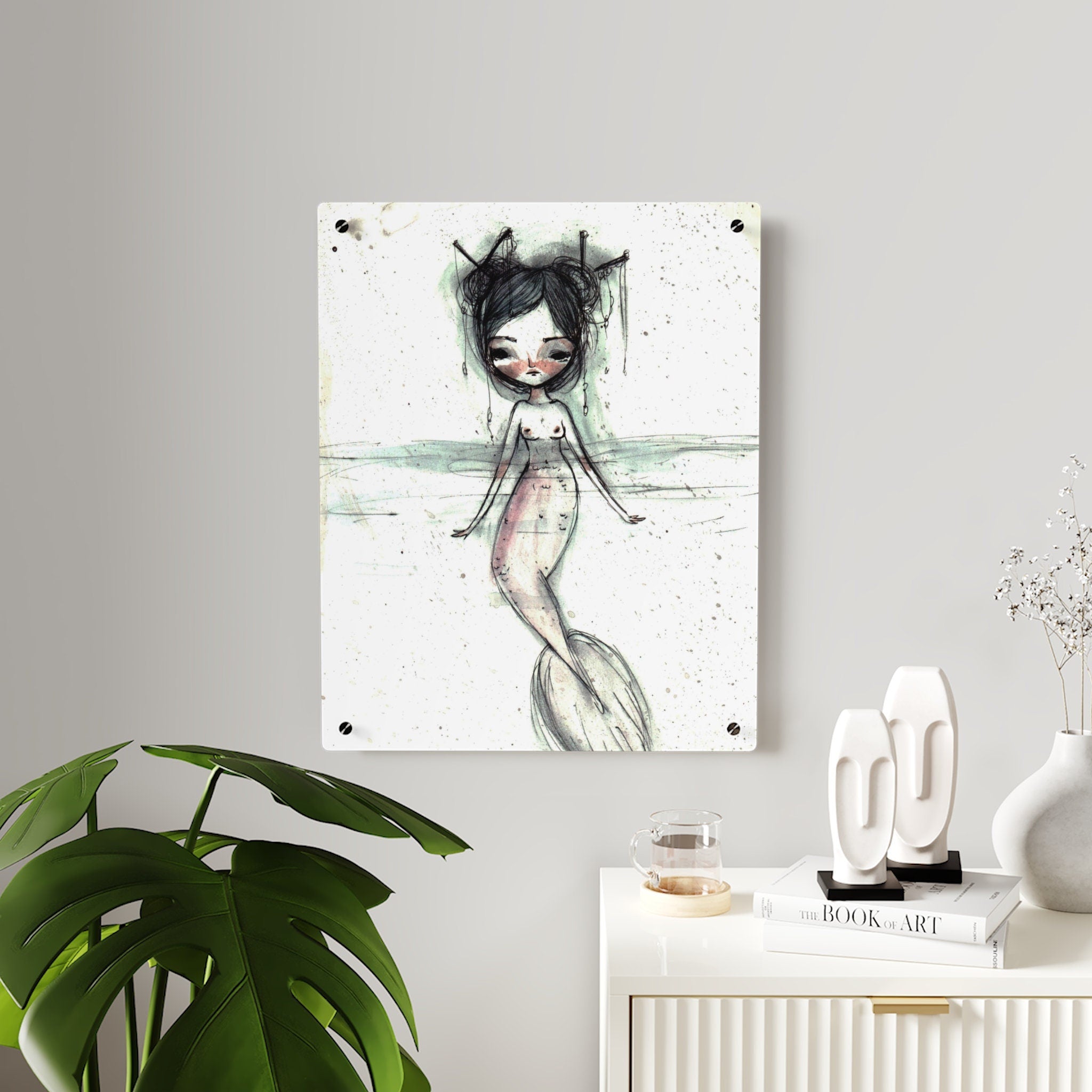 Watercolor Mermaid in Pink Acrylic Wall Art Panel · Acrylic Print