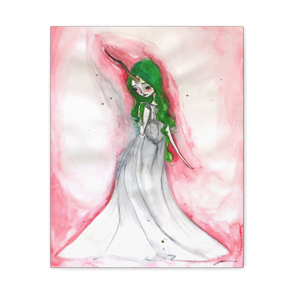 Green Unicorn Girl · Canvas Print