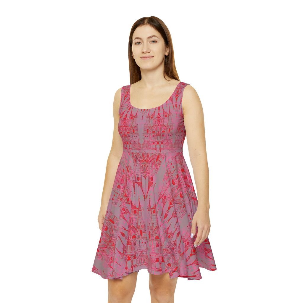 Cinderella Castle in Neon Pink Skater Dress · Poster Print