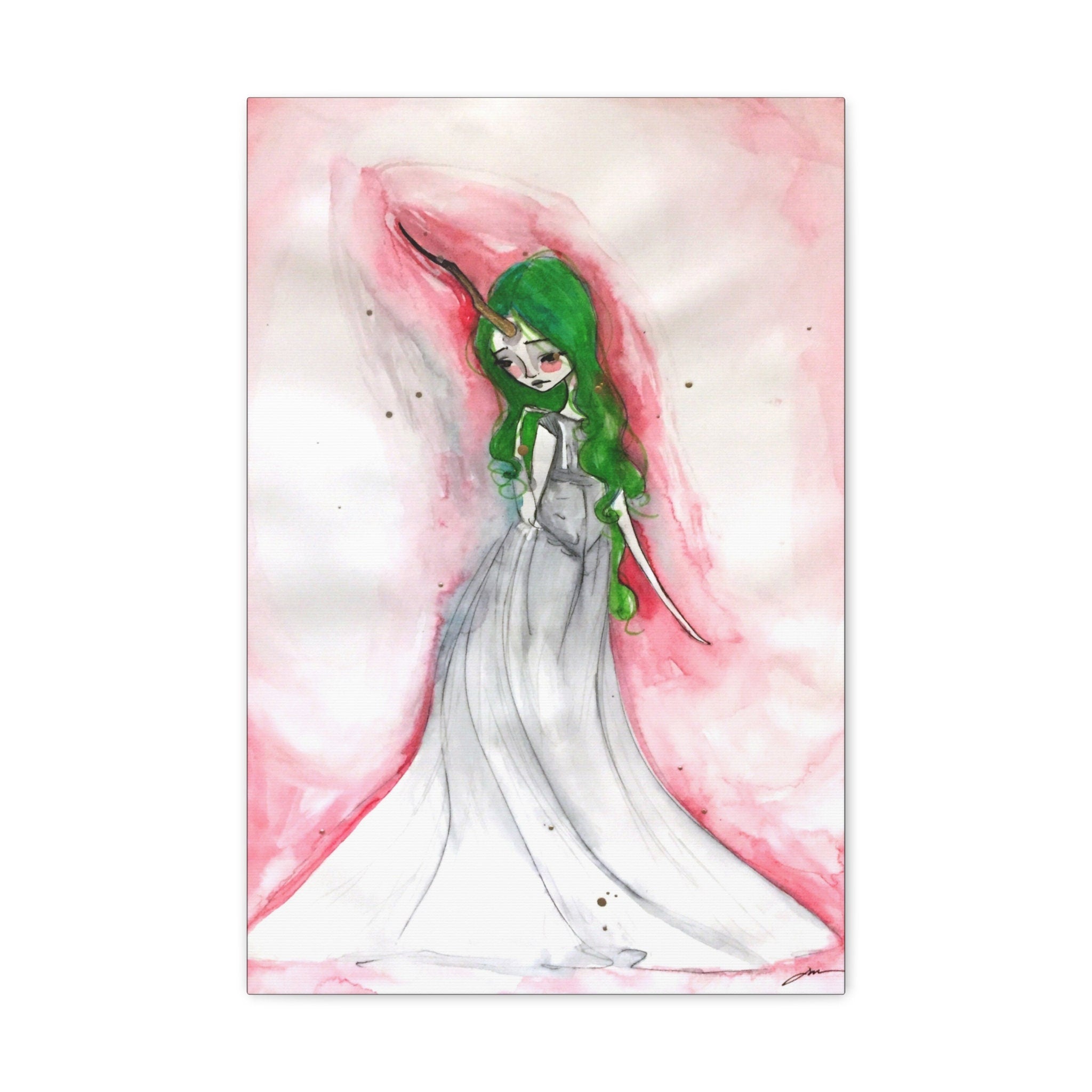 Green Unicorn Girl · Canvas Print