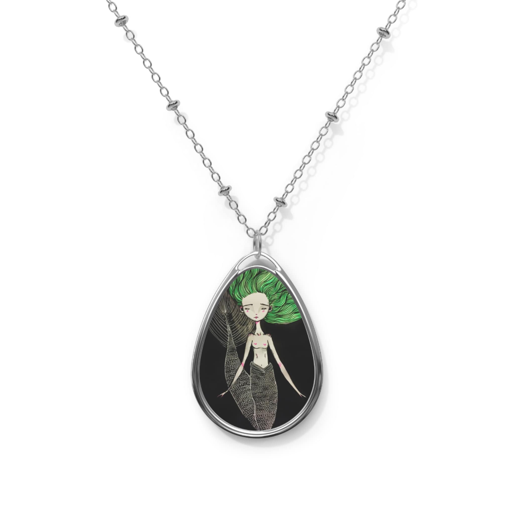 Little Green Mermaid- Oval · Necklace
