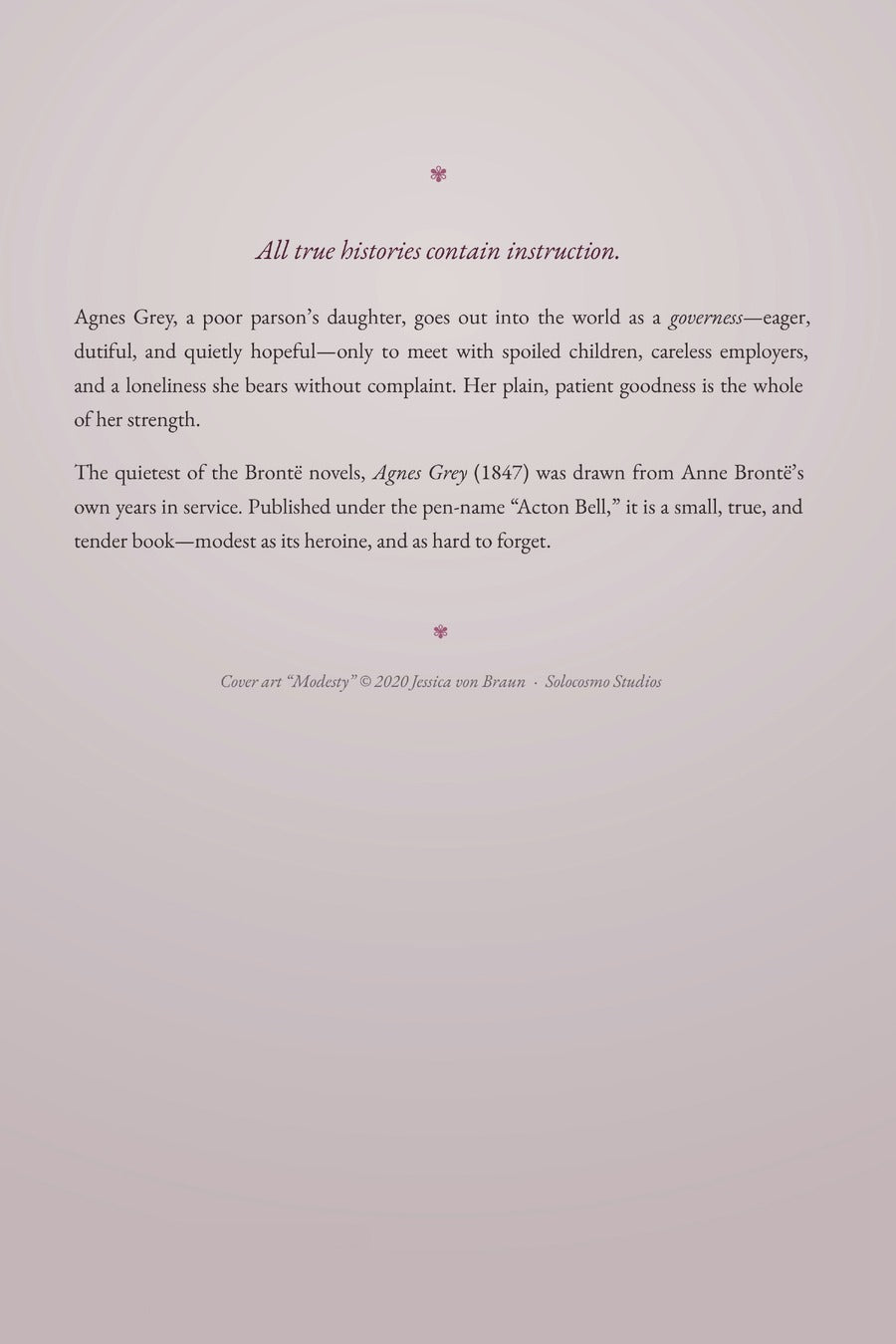 Agnes Grey, back cover