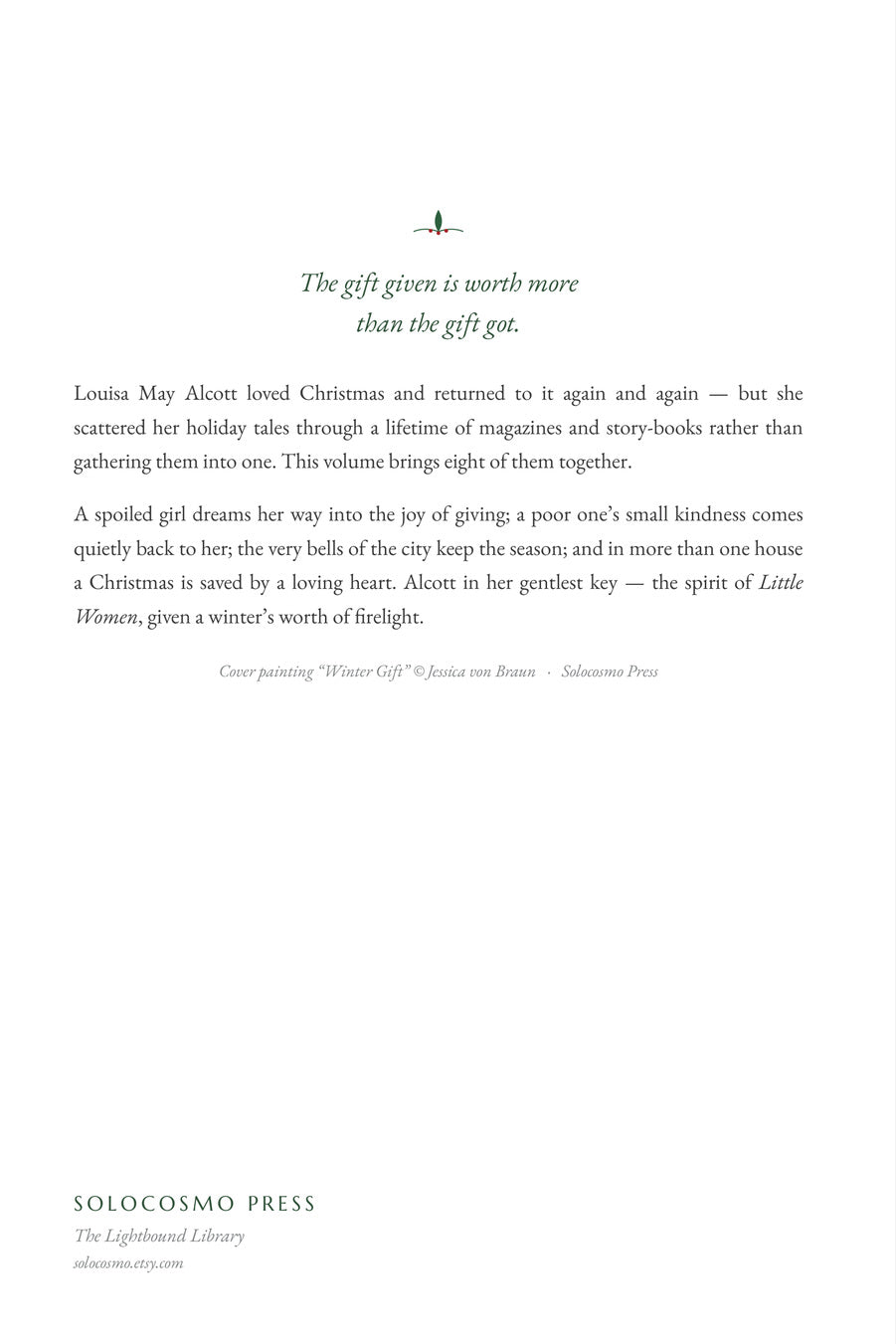 Louisa May Alcott's Christmas Stories, back cover