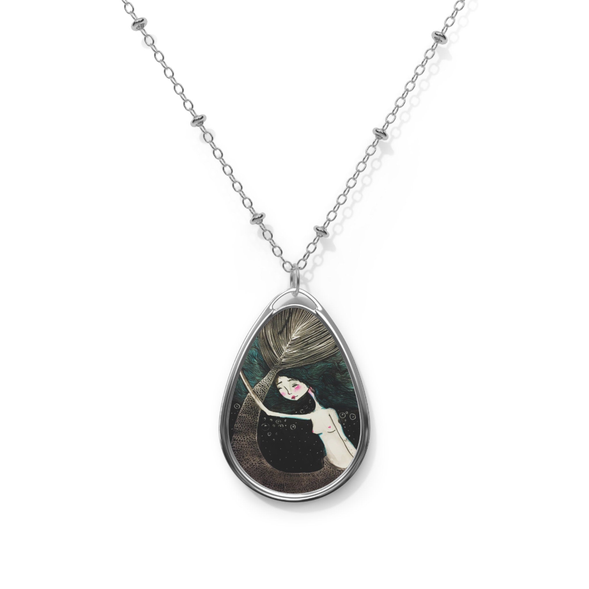 Little Teal Mermaid- Oval · Necklace