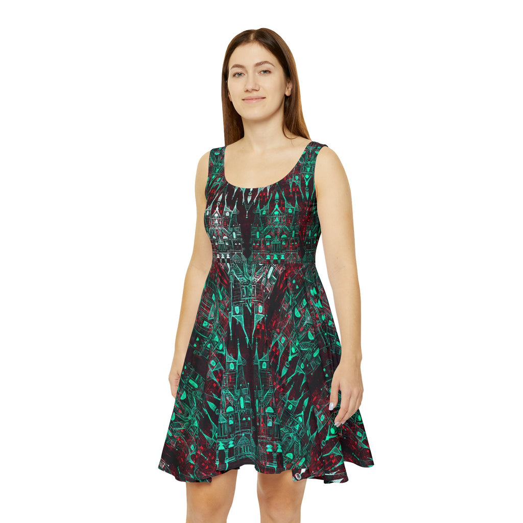Cinderella Castle Red and Green Neon Skater Dress · Apparel