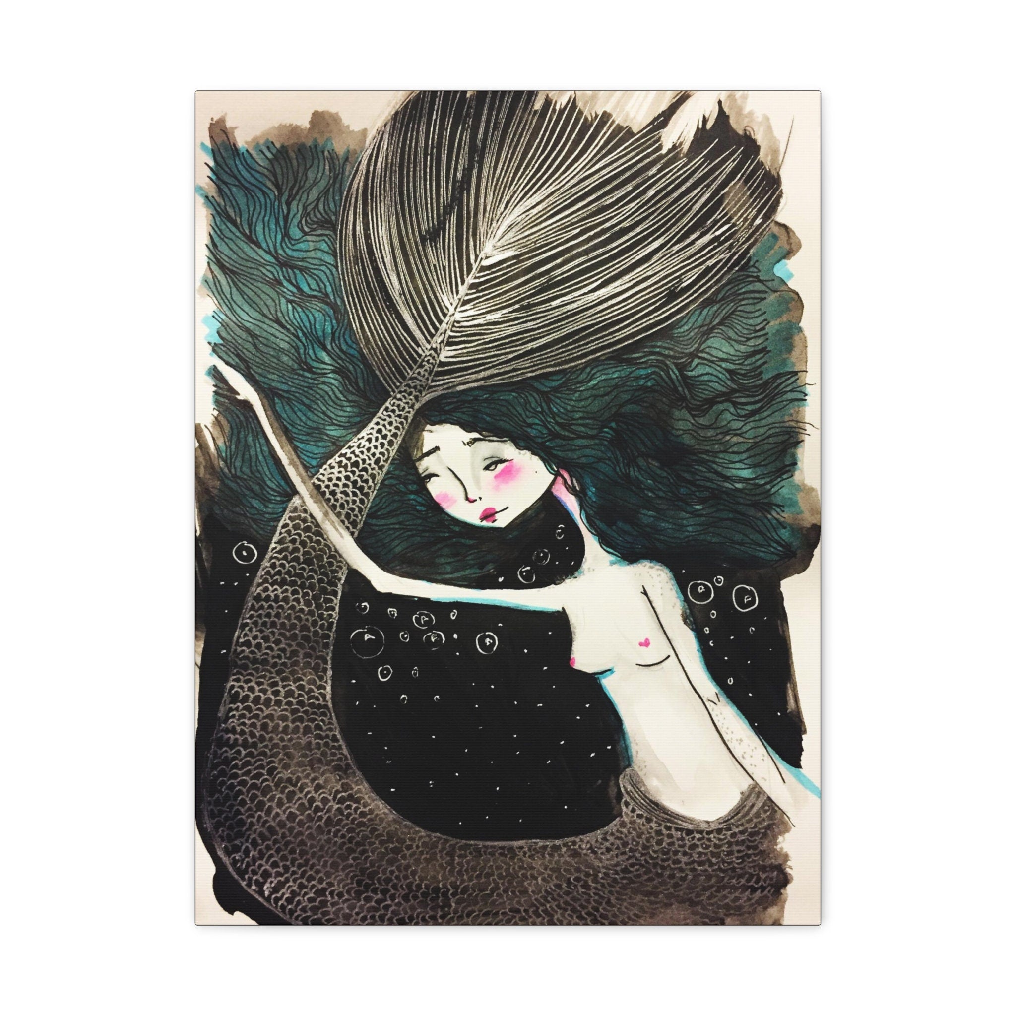 Little Mermaid in Teal · Canvas Print