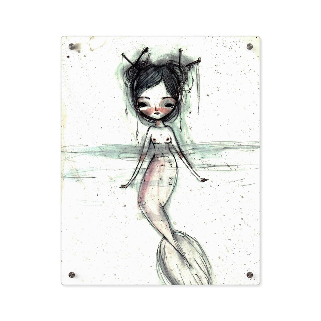Watercolor Mermaid in Pink Acrylic Wall Art Panel · Acrylic Print