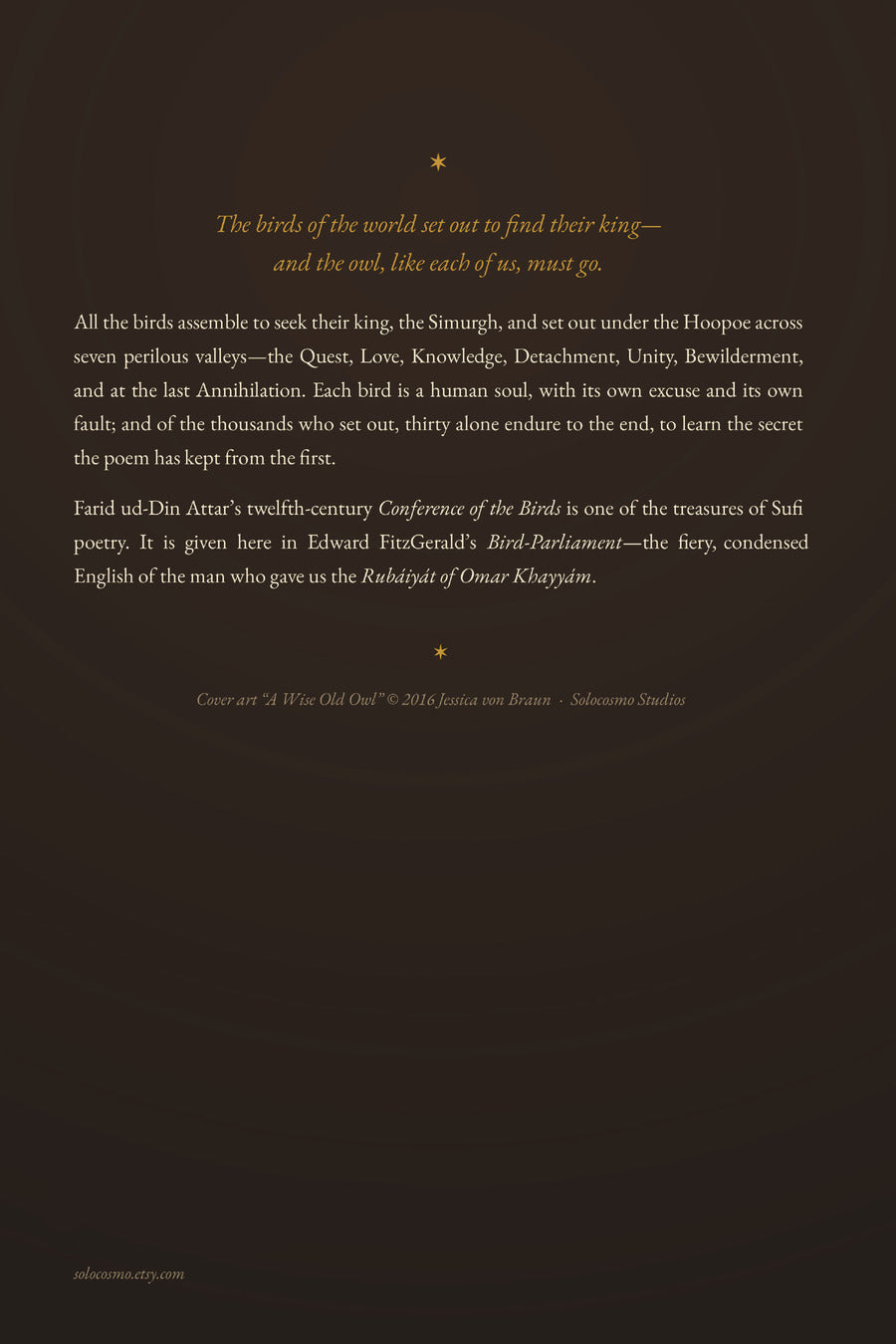 The Conference of the Birds, back cover