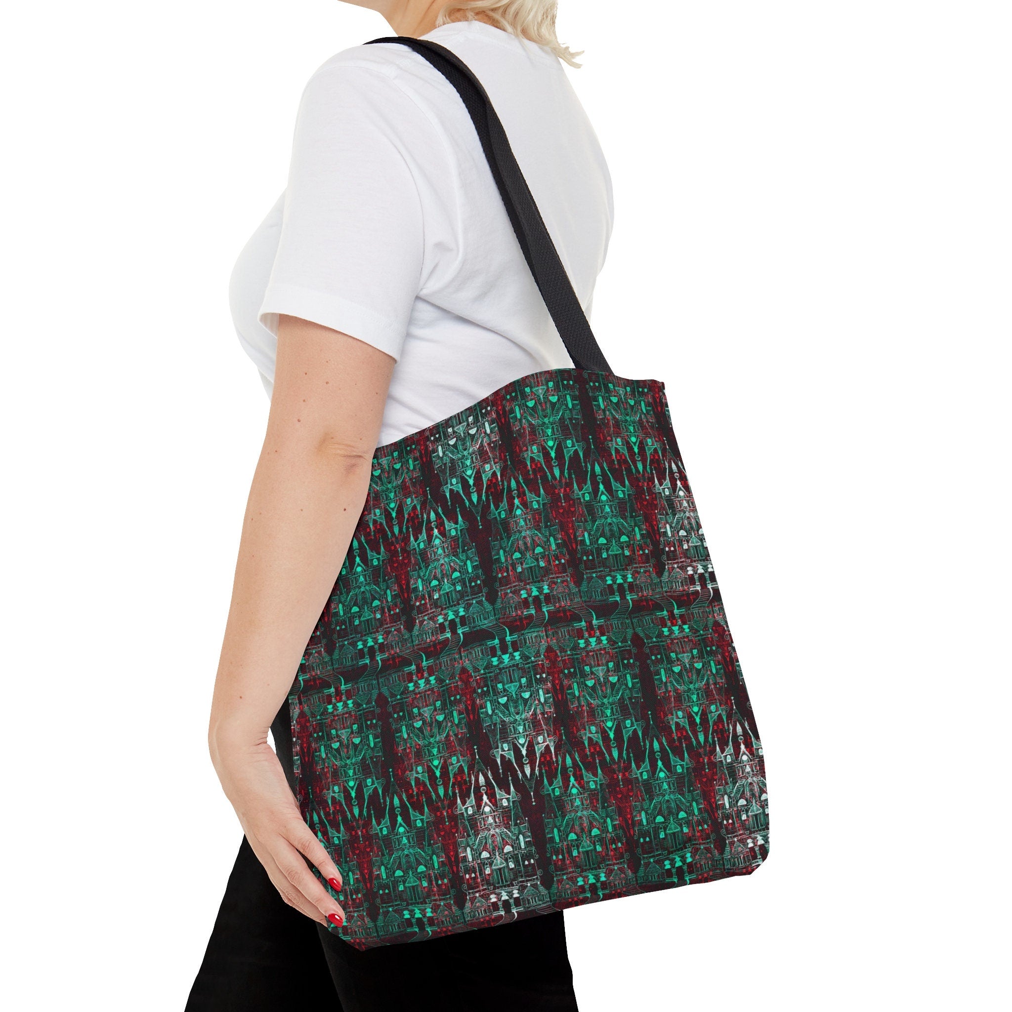 Cinderellas Castle in Green and Red Neon · Tote Bag