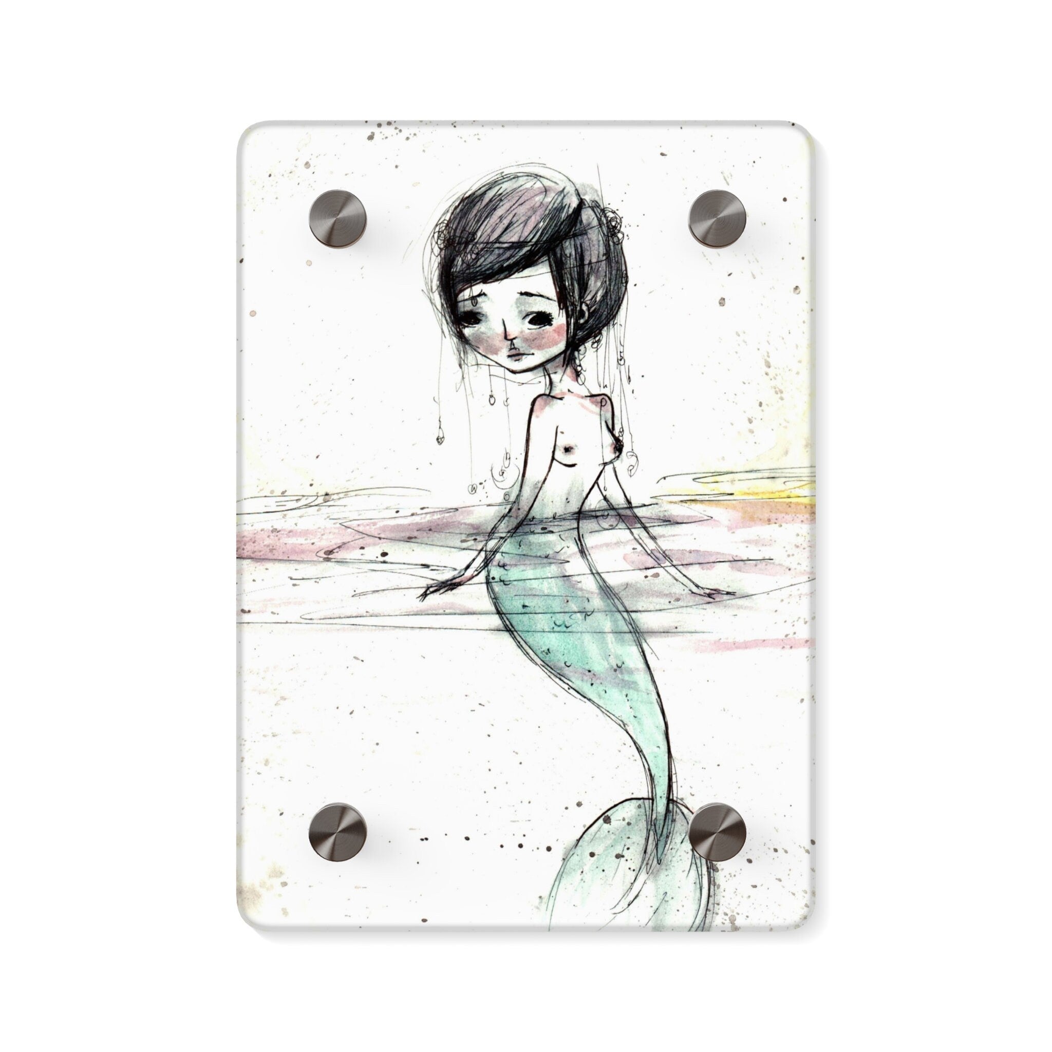 Watercolor Mermaid in Green Wall Art Panel · Acrylic Print
