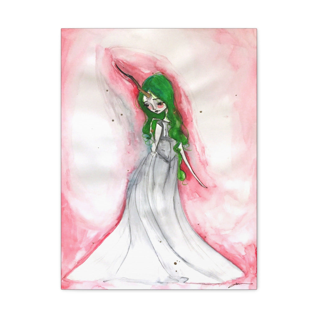 Green Unicorn Girl · Canvas Print