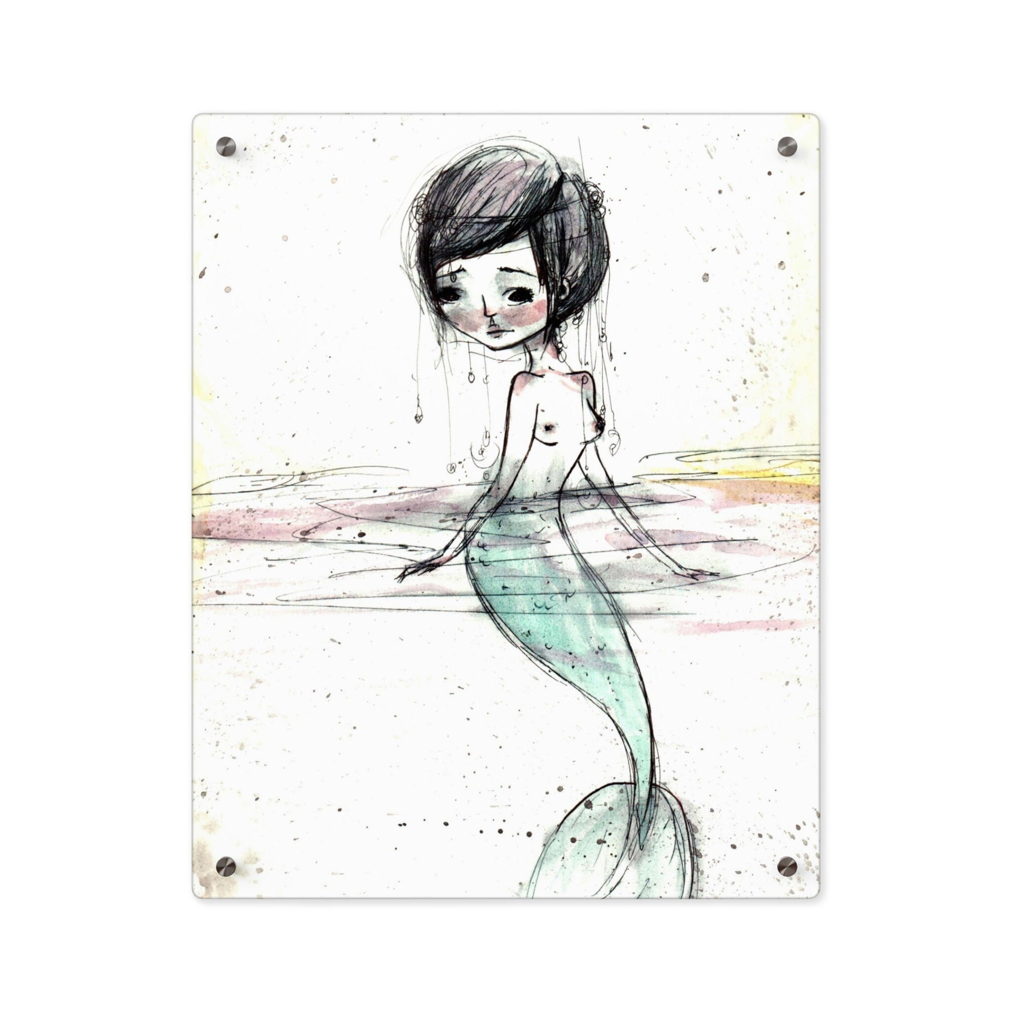 Watercolor Mermaid in Green Wall Art Panel · Acrylic Print