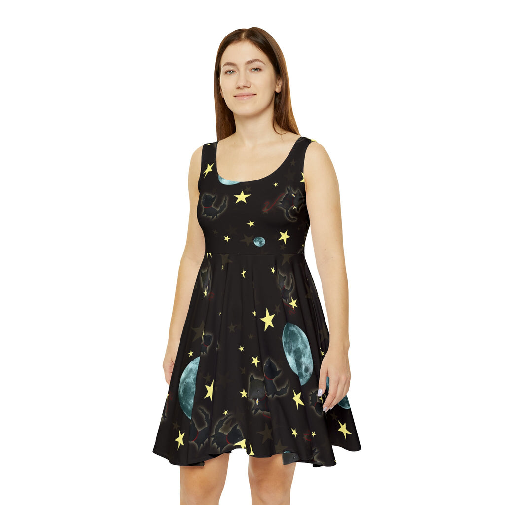 Little Wolf and Moon and Stars Skater Dress · Poster Print
