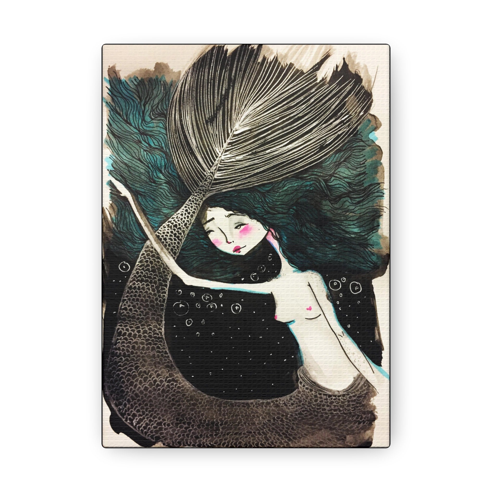 Little Mermaid in Teal · Canvas Print