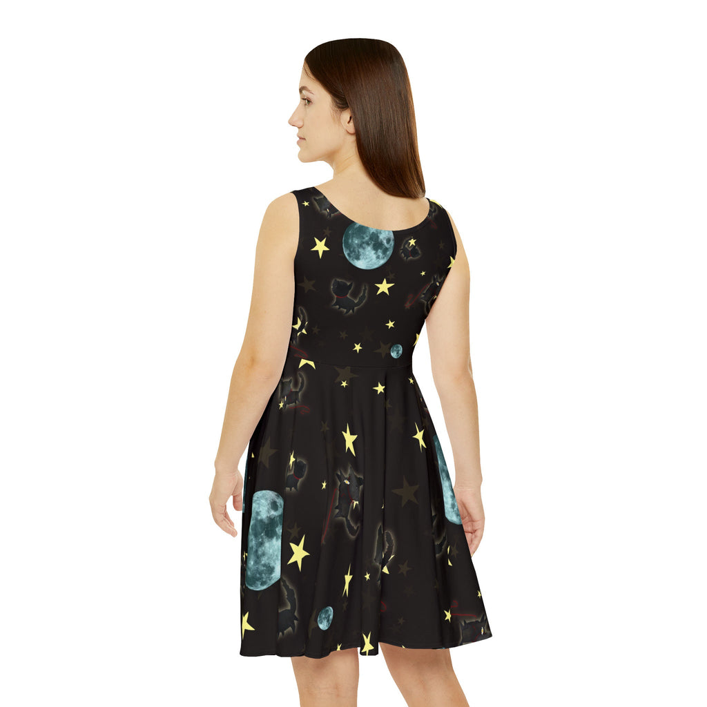 Little Wolf and Moon and Stars Skater Dress · Poster Print