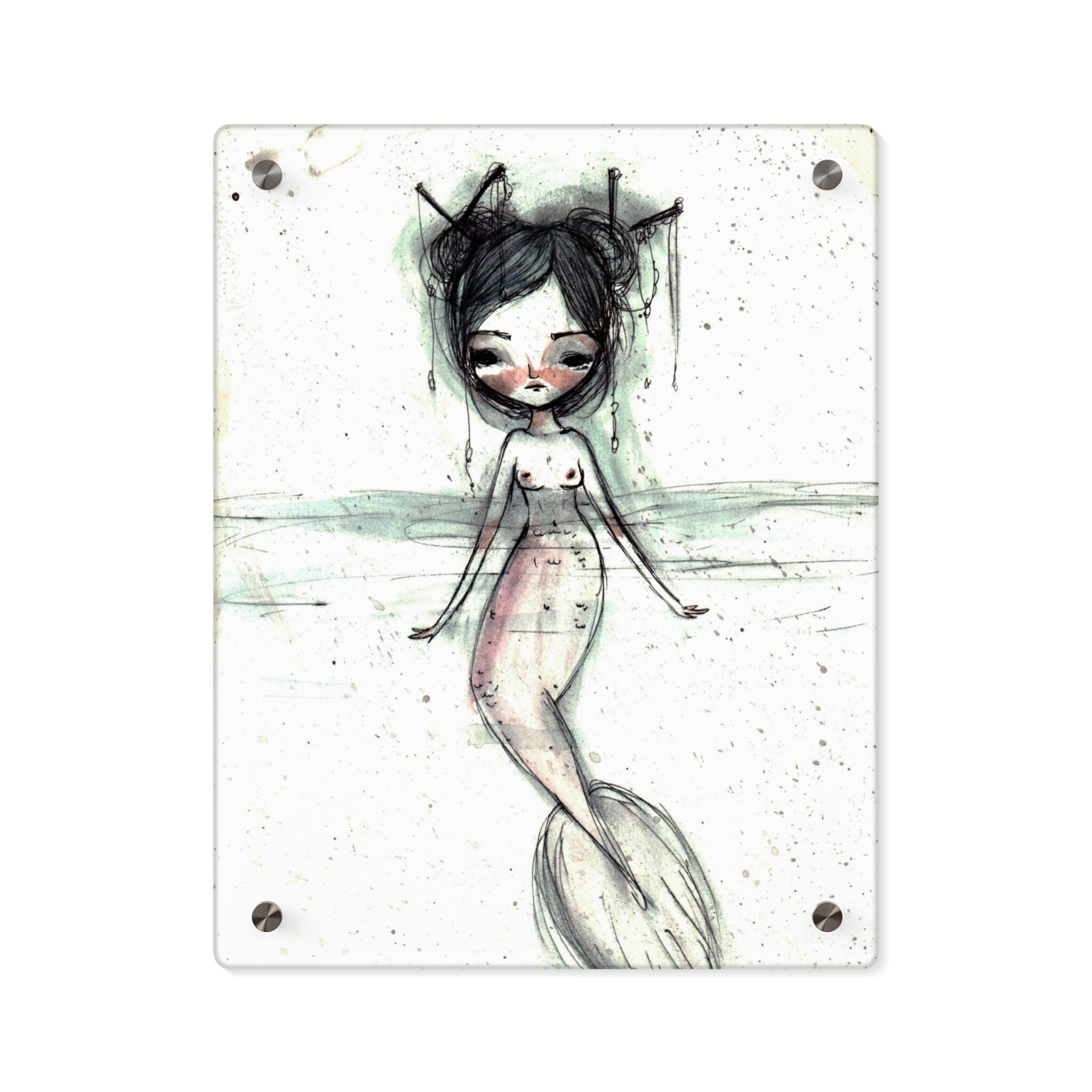 Watercolor Mermaid in Pink Acrylic Wall Art Panel · Acrylic Print