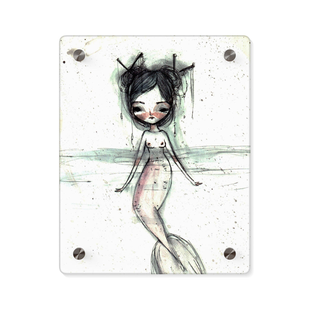 Watercolor Mermaid in Pink Acrylic Wall Art Panel · Acrylic Print