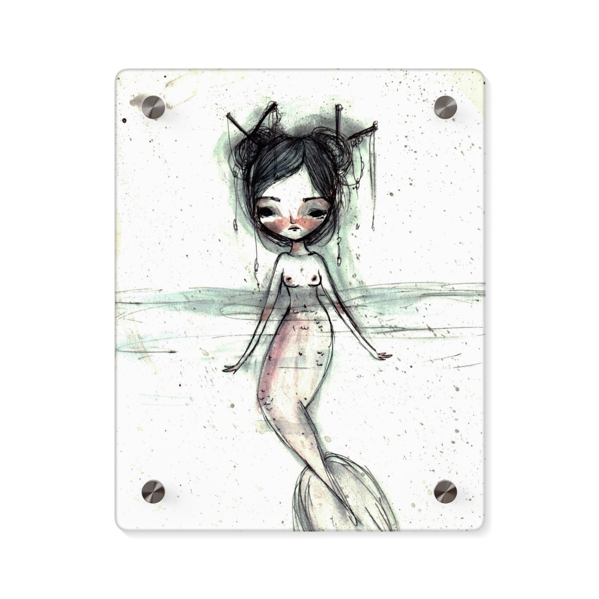 Watercolor Mermaid in Pink Acrylic Wall Art Panel · Acrylic Print