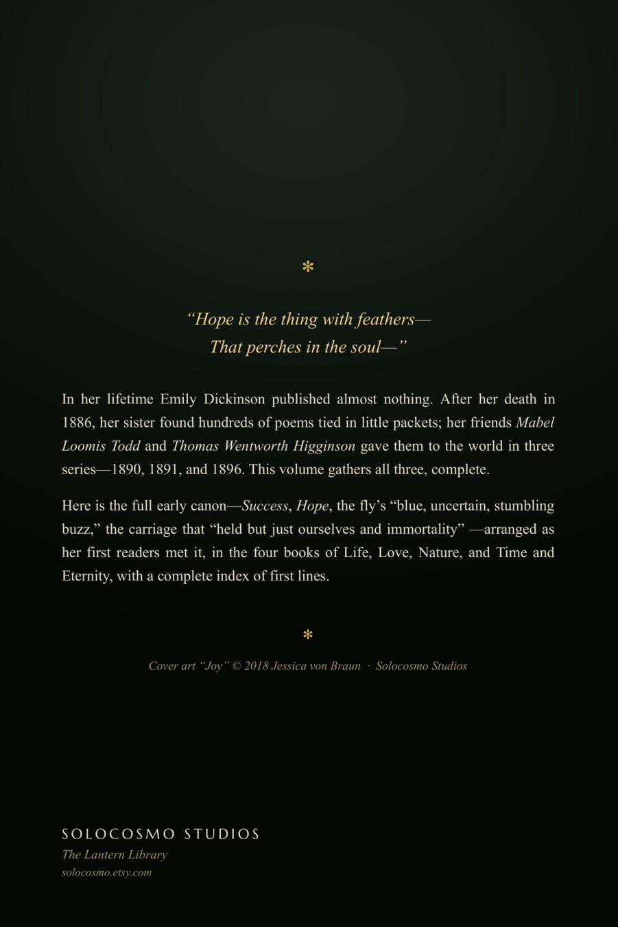 Poems by Emily Dickinson, back cover