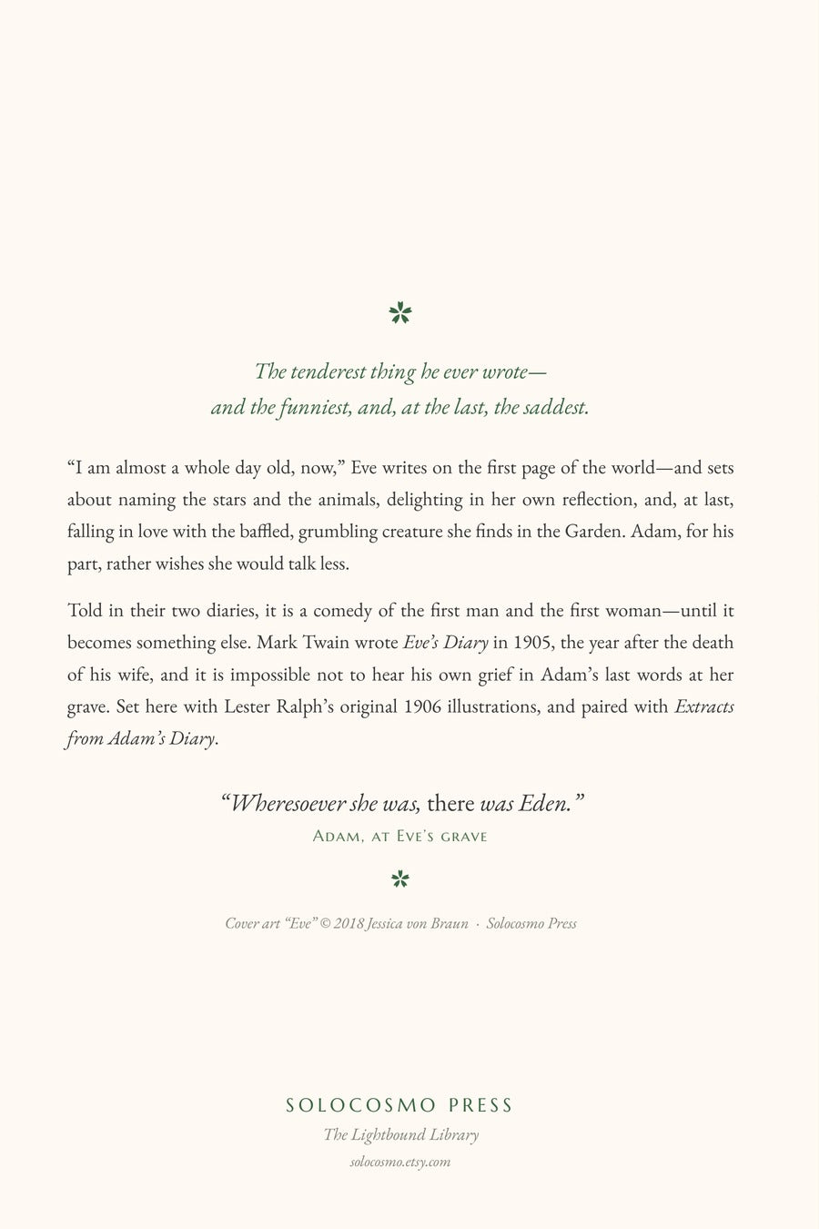 Eve's Diary, back cover