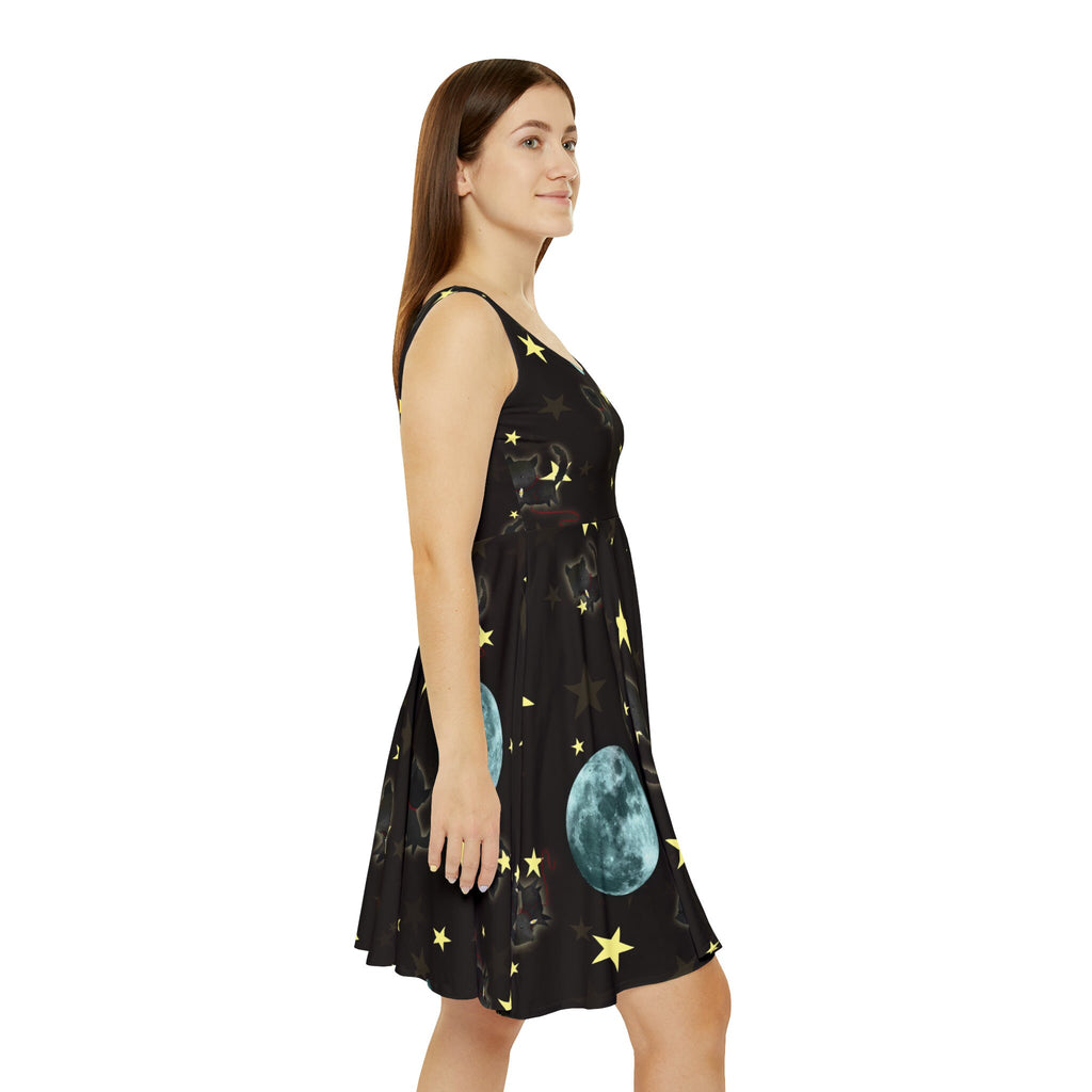 Little Wolf and Moon and Stars Skater Dress · Poster Print