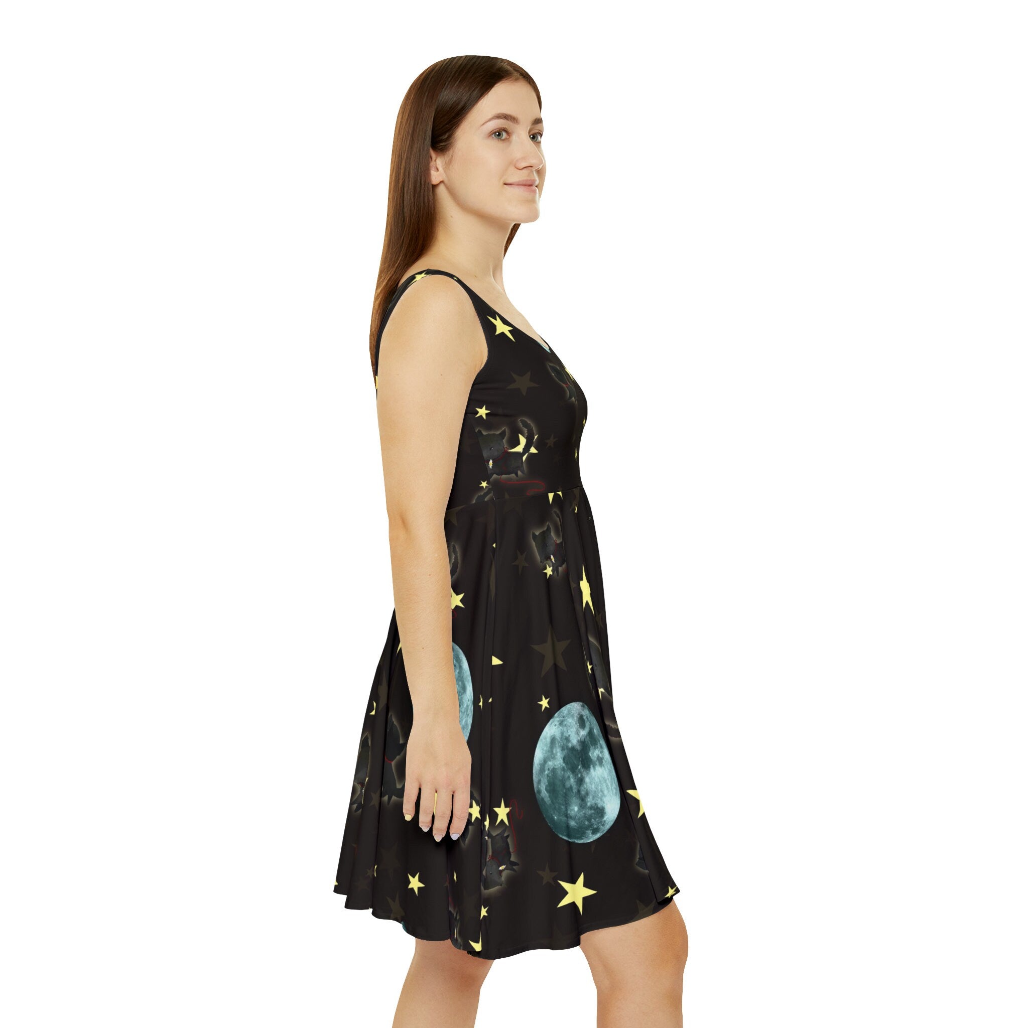 Little Wolf and Moon and Stars Skater Dress · Poster Print