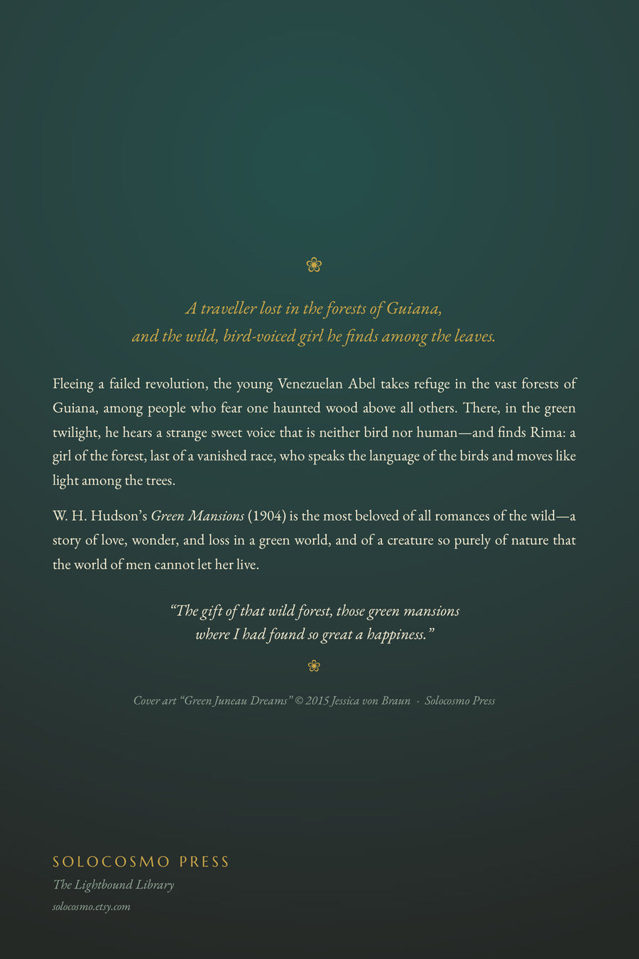 Green Mansions, back cover