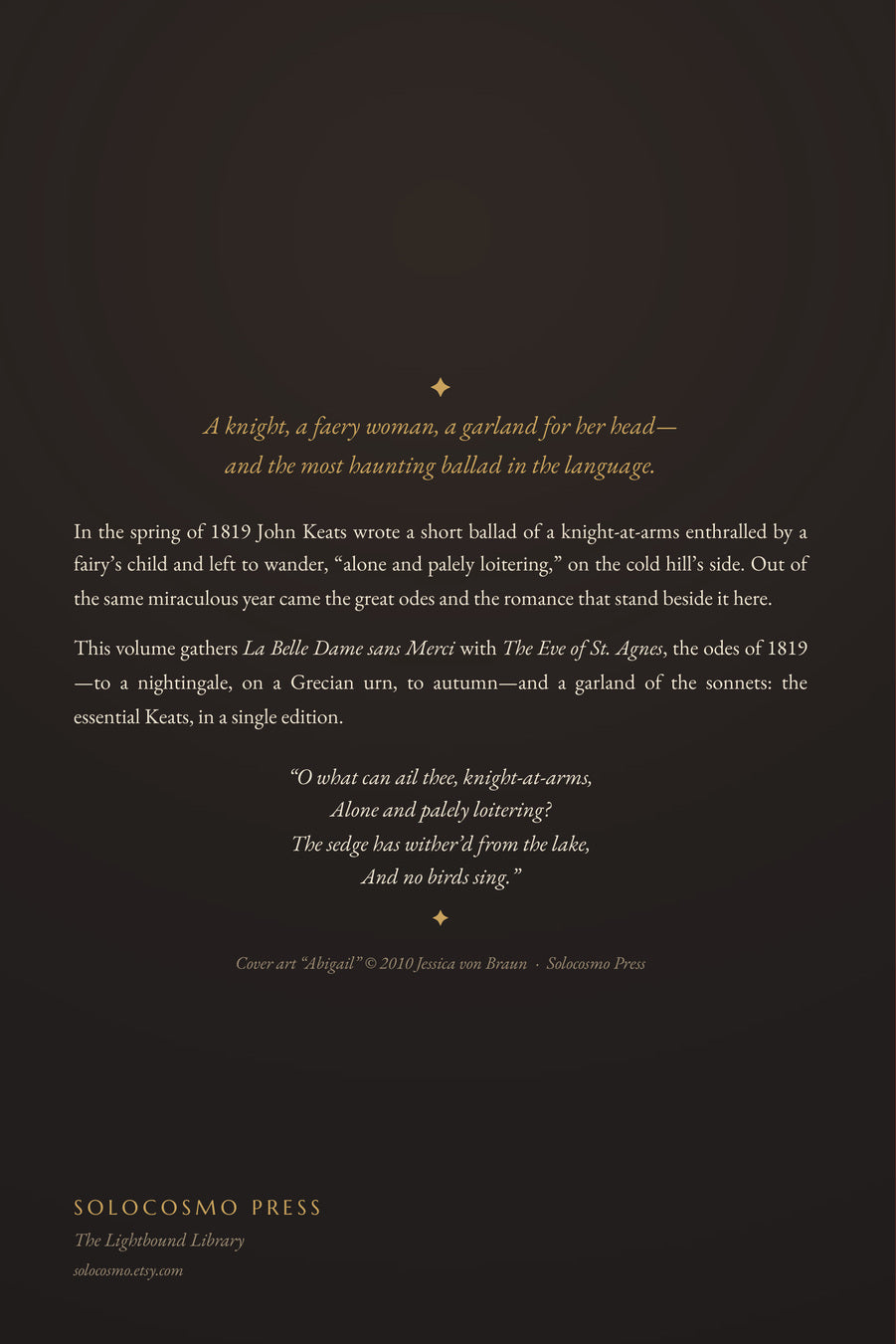La Belle Dame sans Merci, back cover