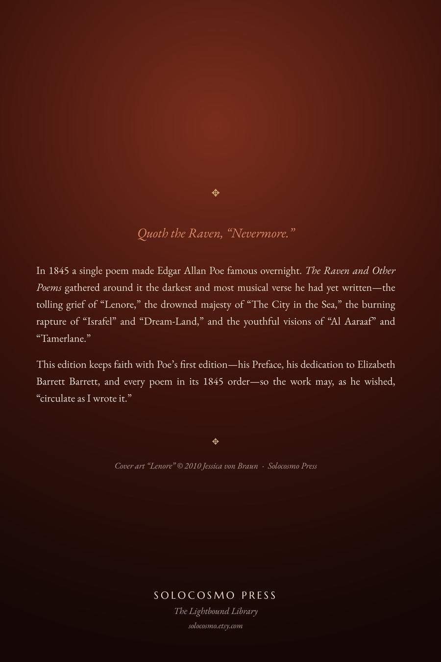 Lenore: The Raven and Other Poems, back cover
