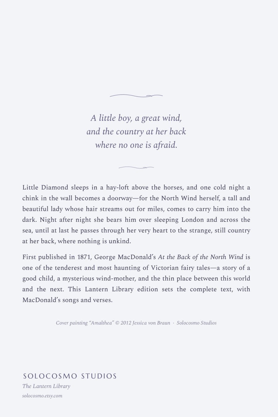 At the Back of the North Wind, back cover