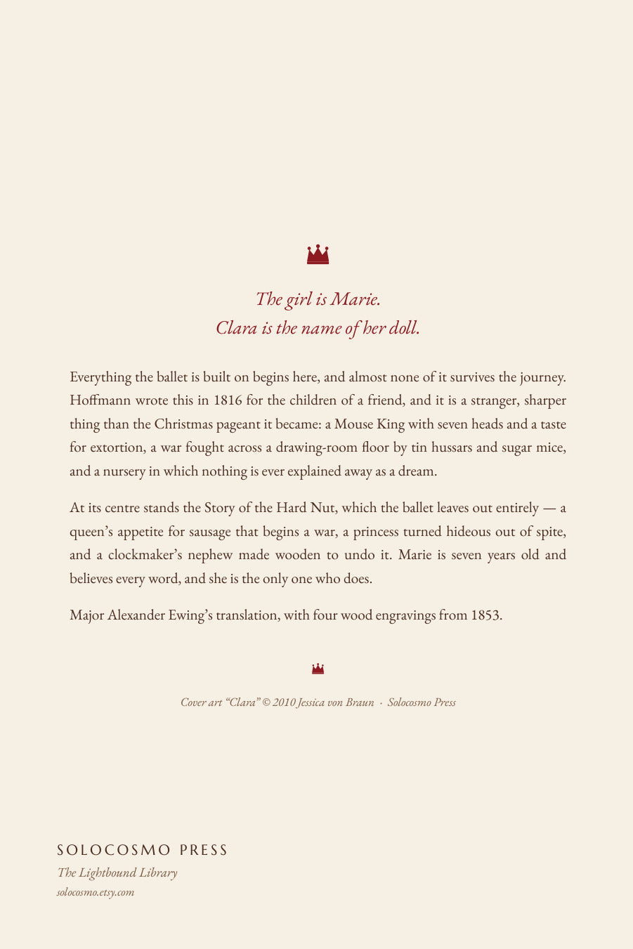 The Nutcracker and the Mouse King, back cover