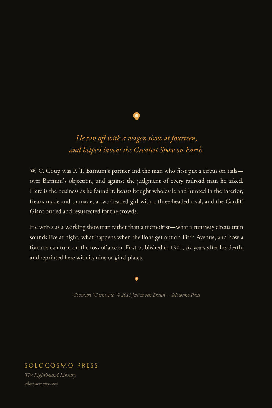 Sawdust & Spangles, back cover