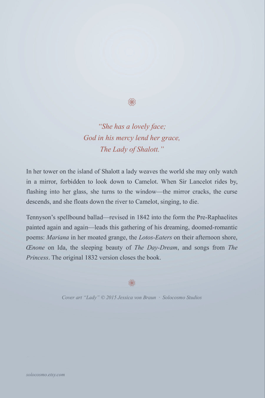 The Lady of Shalott, and Other Poems, back cover